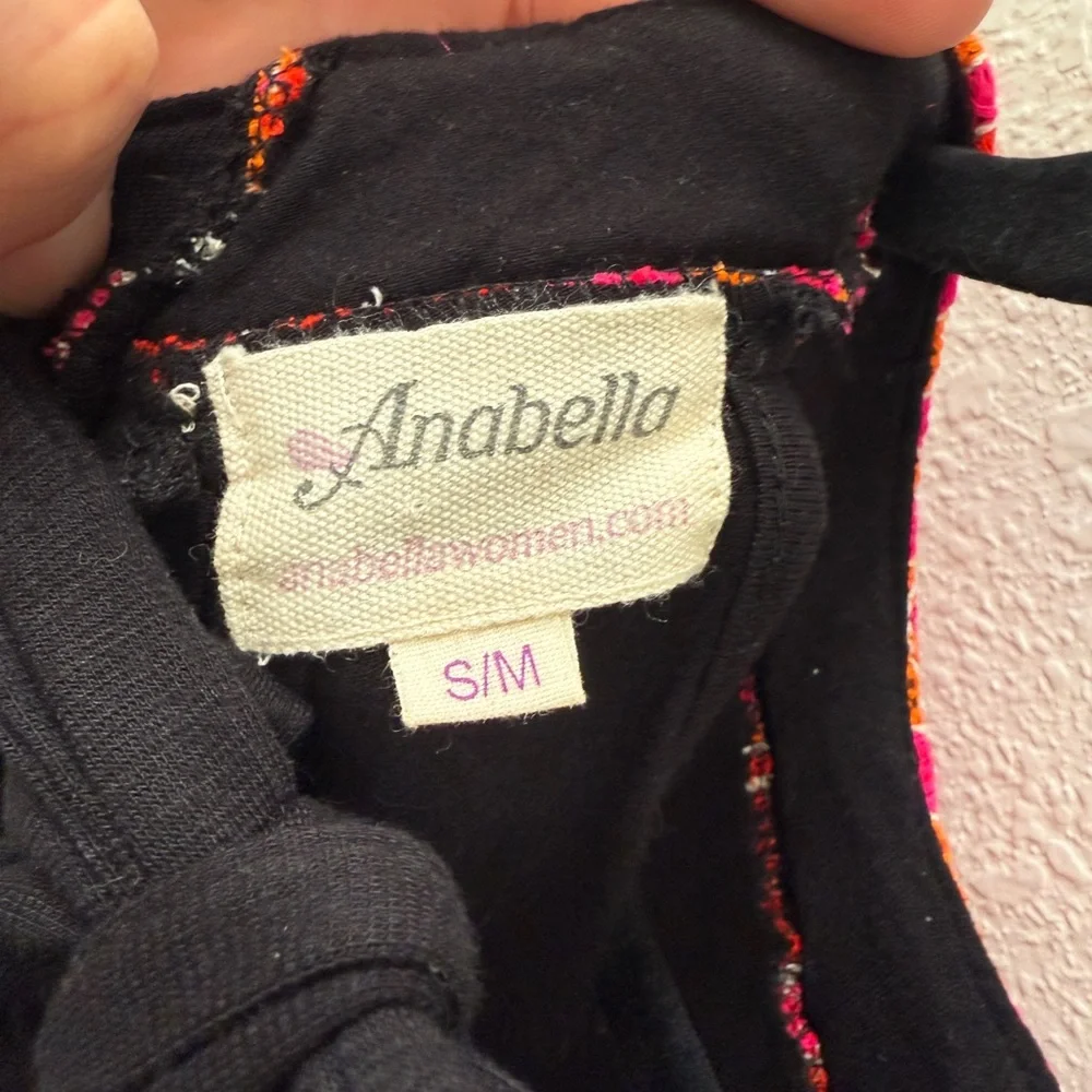 Anabella Black Dress with Pink and Orange Embroidered Neckline size S/M - Picture 6 of 8